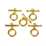 Toggle Clasp Flat, Gold Plated Brass-12mm; 5pcs