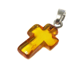 Topaz Genuine Amber Cross Pendant, Sterling Silver, 20x10mm; 1 piece