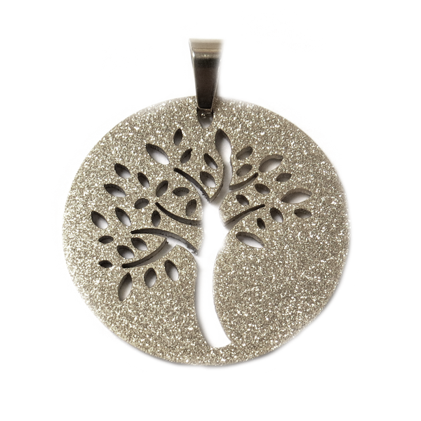 Tree of Life Stardust Pendant, Stainless Steel, 36mm, Silver - 1 piece