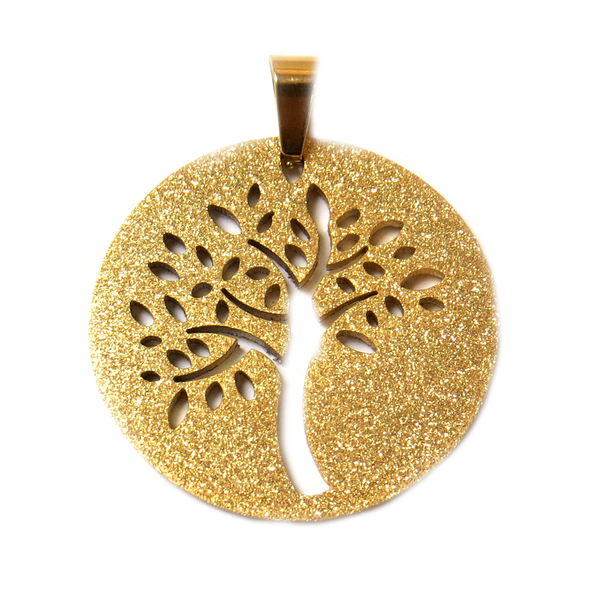 Tree of Life Stardust Pendant, Stainless Steel, 36mm, Gold - 1 piece