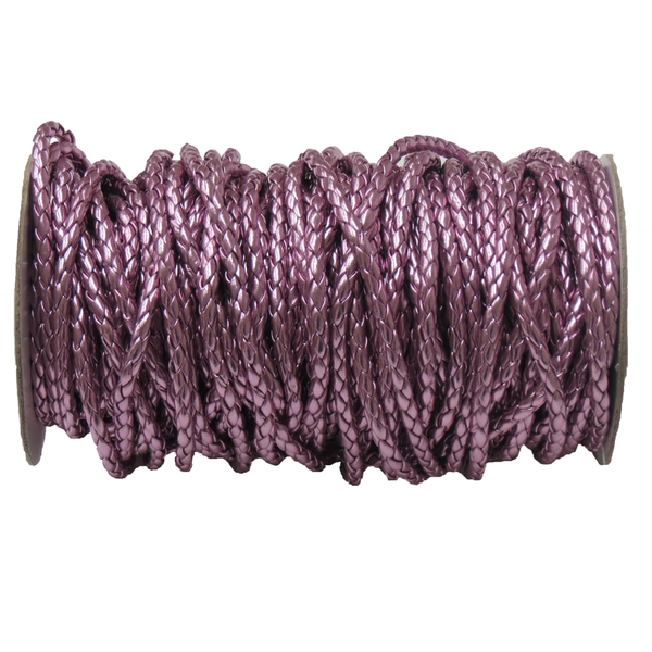 Braided Synthetic Leather, 3.5mm-Metallic Pink; per yard