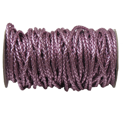 Braided Synthetic Leather, 3.5mm-Metallic Pink; per yard