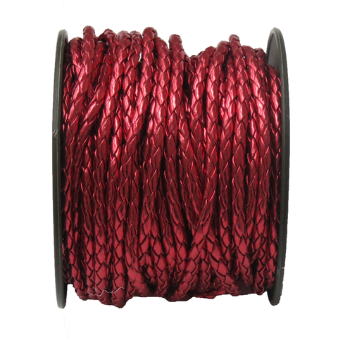Braided Synthetic Leather Cord, 3.5mm- Metallic Red; per yard