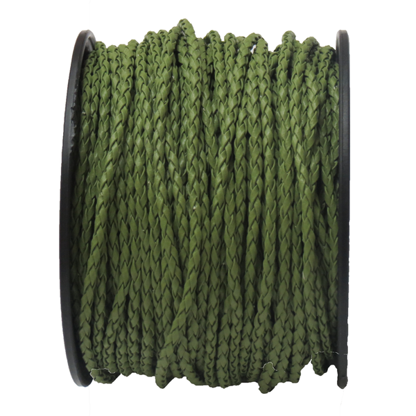 Braided Synthetic Leather Cord, 2.5mm-Olive Green; per yard