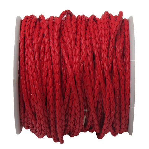 Braided Synthetic Leather Cord, 2.5mm-Red; per yard