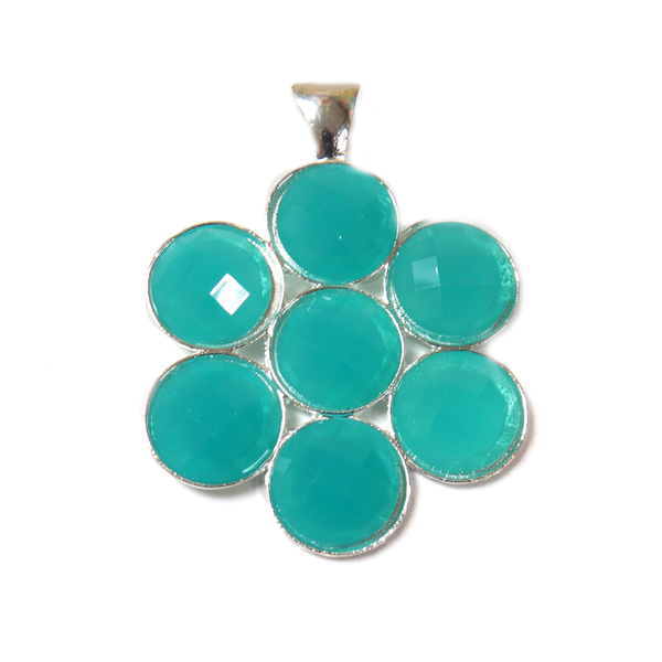 Turquoise Flower Resin Pendant - Silver