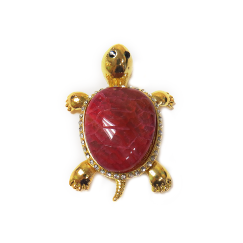 Fuschia Turtle Agate Pendant, Gold