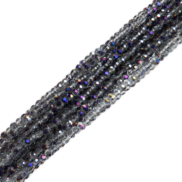 Grey AB, Round Faceted Glass Bead, 3mm; 1 strand