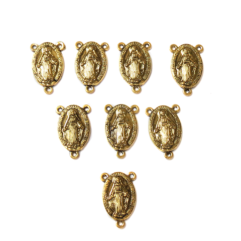 Virgin Mary Rosary Connector, Antique Gold - 8 pieces
