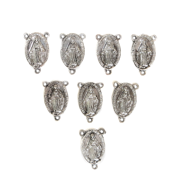 Virgin Mary Rosary Connector, Antique Silver- 8 pieces