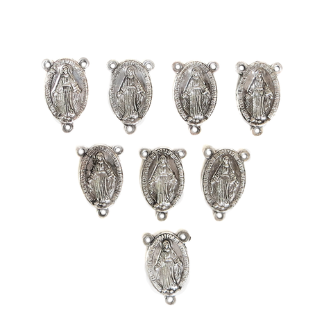 Virgin Mary Rosary Connector, Antique Silver- 8 pieces