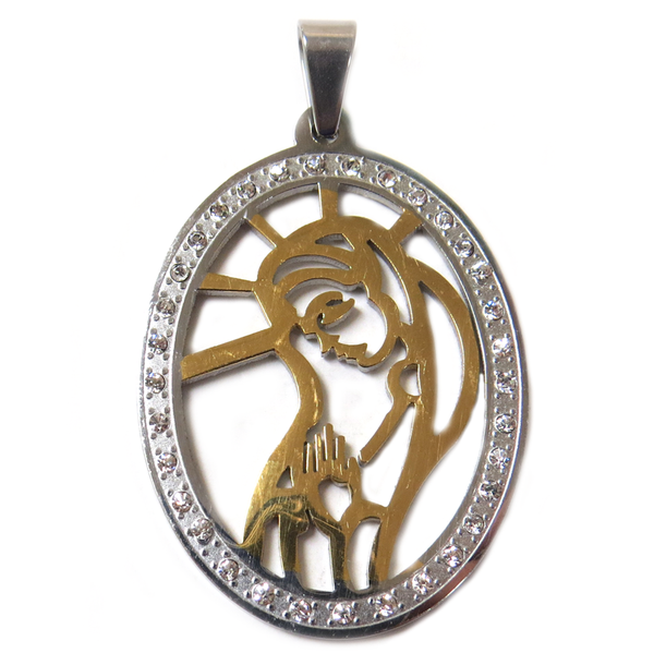 Virgin Mary Pendant, Stainless Steel, 47x32mm - 1 piece