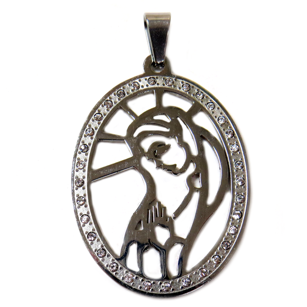 Virgin Mary Pendant, Stainless Steel, 47x32mm - 1 piece