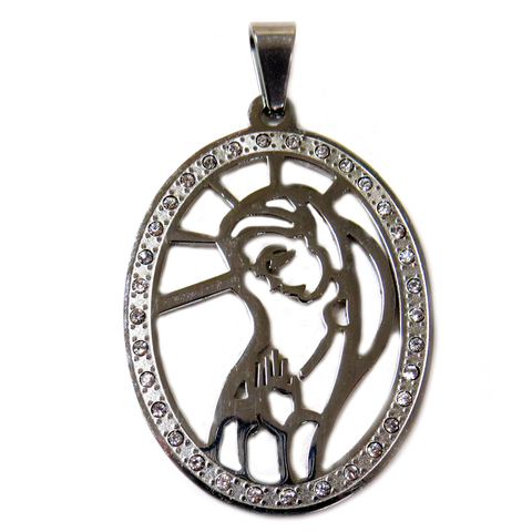 Virgin Mary Pendant, Stainless Steel, 47x32mm - 1 piece