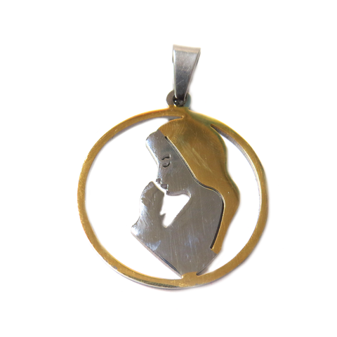 Round Pendant Virgin Mary, Stainless Steel, Gold & Silver, 31mm - 1 piece