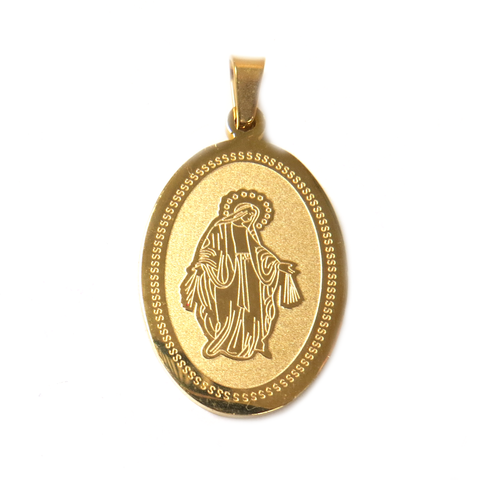Religious Medal Pendant, Stainless Steel, Gold, 30x20mm - 1 piece
