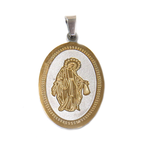 Religious Medal, Gold with Silver, Stainless Steel, 32x20mm - 1 piece