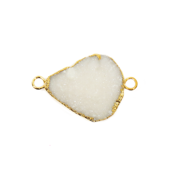 White Cloud Druzy Quartz Connector, 37x24mm; 1 piece