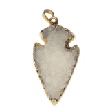 White Druzy Arrow Head Pendant - Gold