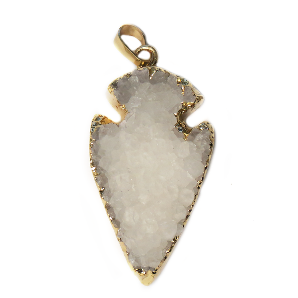 White Druzy Arrow Head Pendant - Gold