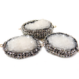 White Druzy Rhinestones Connector, 43x27mm - 1 piece