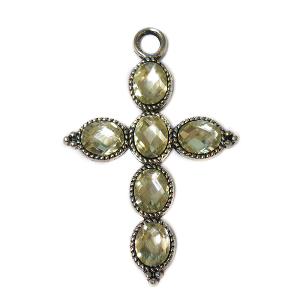Cross with Ivory Rhinestones, Antique Silver, 61x41mm; 1 piece