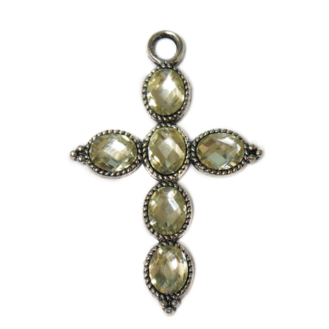 Cross with Ivory Rhinestones, Antique Silver, 61x41mm; 1 piece