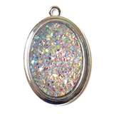 White AB Druzy Resin Pendant, Large - SiIver