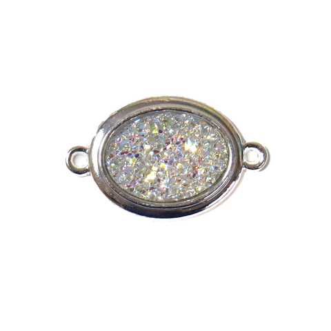 White AB Druzy Resin Connector; Small - Silver
