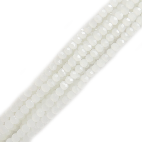 White, Round Faceted Glass Bead, 4mm; 1 strand