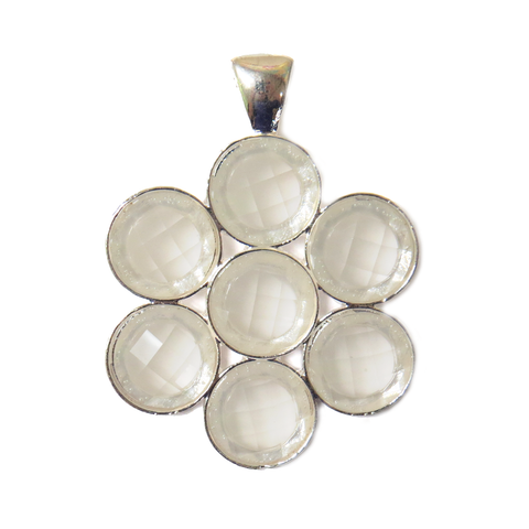 White Flower Resin Pendant - Silver