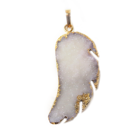 White Druzy Wing Pendant - Gold