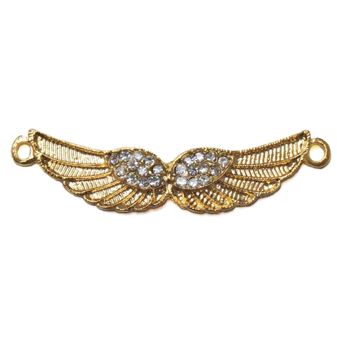 Angel Wings Connector with Rhinestones; Gold