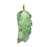 Green Druzy Wing Pendant - Gold