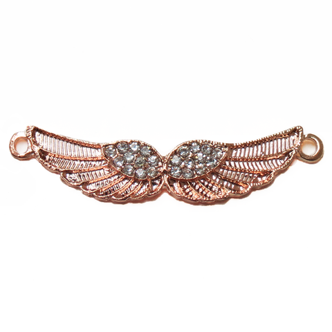 Angel Wings Connector with Rhinestones; Rose Gold