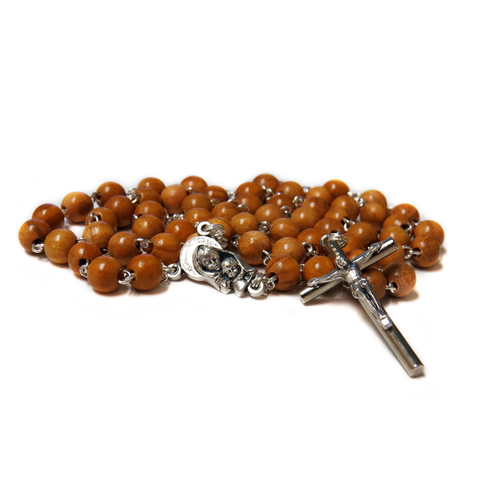 7mm Wood Bead Italian Rosary Medium, Light Brown, 17" Long; 1 piece