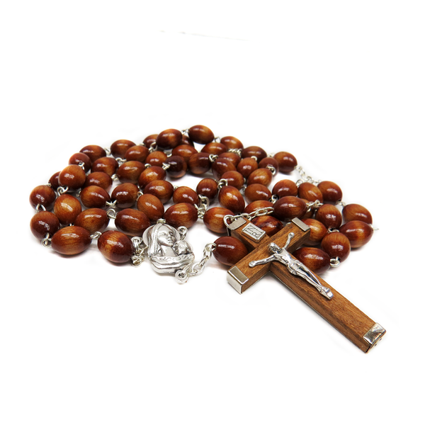7mm Wood Cross Italian Rosary, Dark Brown, 22" Long; 1 piece