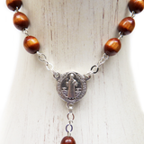 7mm Wooden St Benedict Italian Rosary Large, Dark Brown, 18" Long; 1 piece