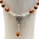 4mm Wood Saint Benedict Italian Rosary, Light Brown, 15" Long; 1 piece