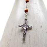 4mm Wood Saint Benedict Italian Rosary, Light Brown, 15" Long; 1 piece