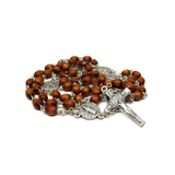 4mm Wood Saint Benedict Italian Rosary, Light Brown, 15" Long; 1 piece