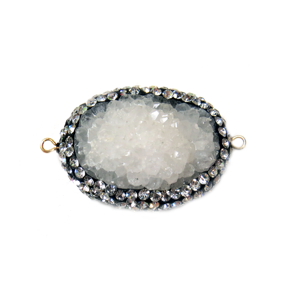 White Druzy Rhinestones Connector, 43x27mm - 1 piece