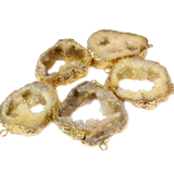 Yellow Druzy Geode Connector, Gold, 42x32mm - 1 piece