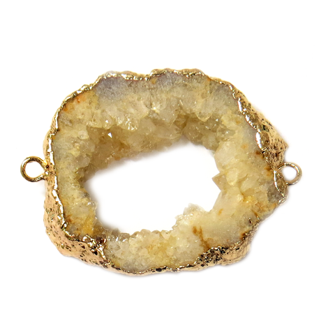 Yellow Druzy Geode Connector, Gold, 42x32mm - 1 piece