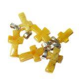 Yellow Marble Amber Cross Pendant, Sterling Silver, 22x11mm; 1 piece