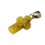 Yellow Marble Amber Cross Pendant, Sterling Silver, 22x11mm; 1 piece