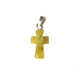Yellow Marble Amber Cross Pendant, Sterling Silver, 22x11mm; 1 piece