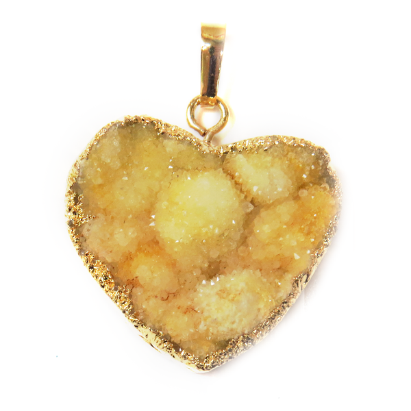 Yellow Druzy Heart Pendant- Gold