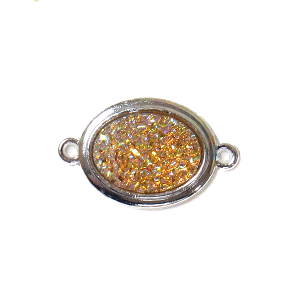 Yellow AB Druzy Resin Connector; Small - Silver